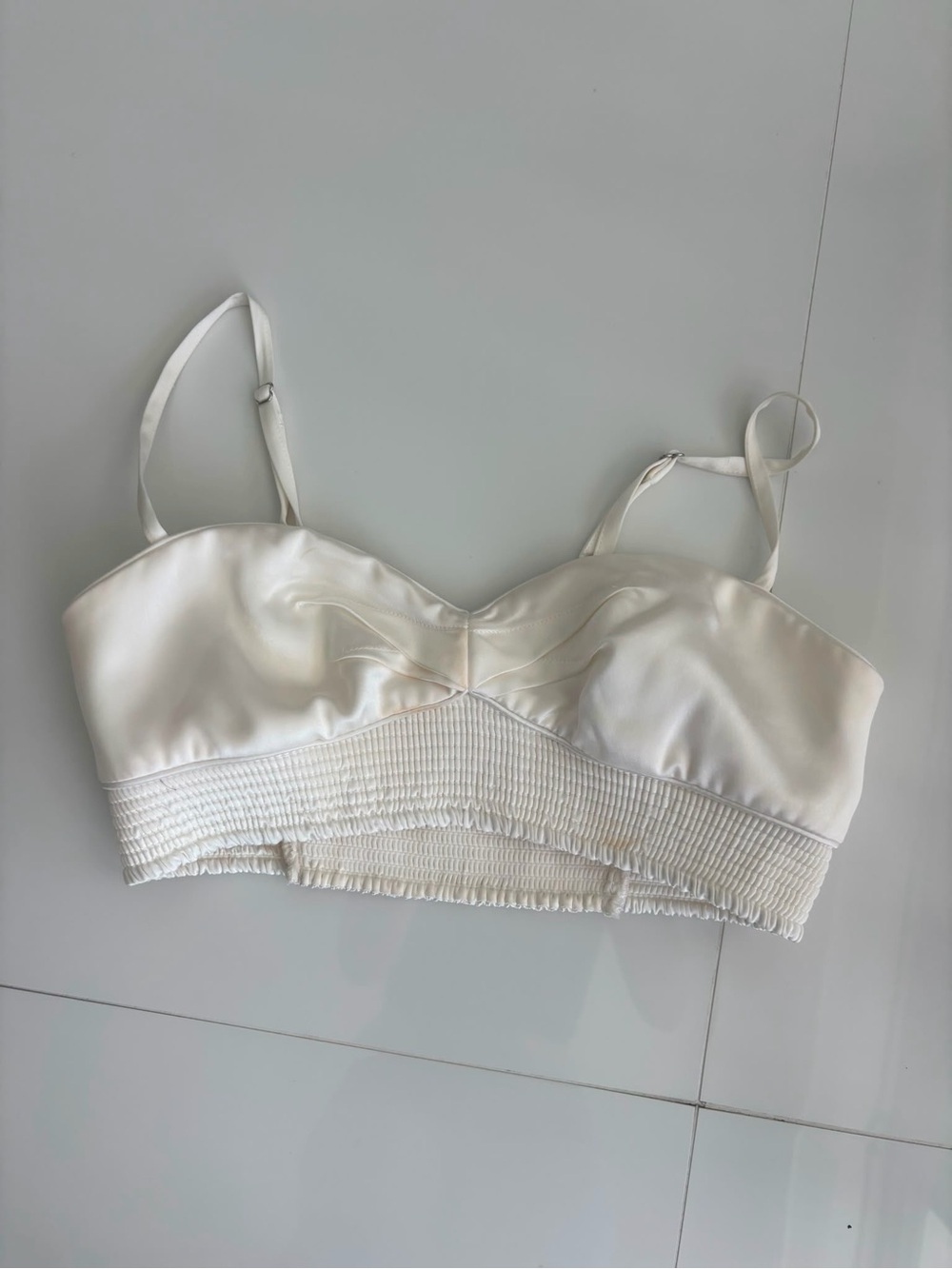Ivory Smocked Satin Bralette Top